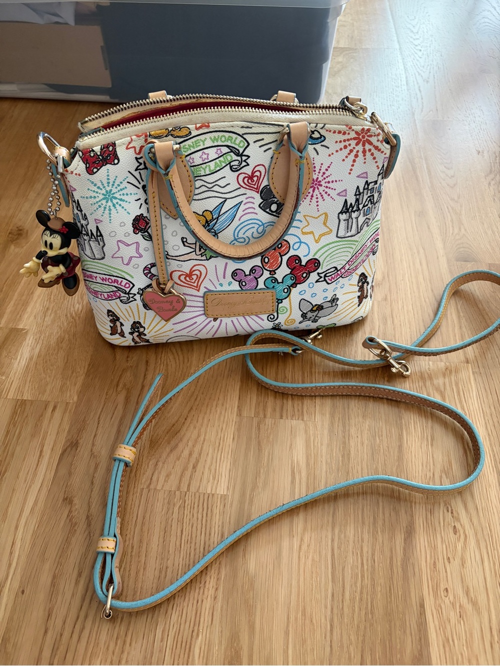 Dooney & Bourke Disney-themed White Multicolor Satchel Bag with Detachable Strap